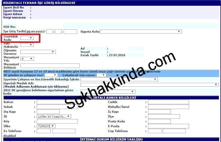 Özürlü personelin işe giriş bildigesi nasıl düzenlenir? zürlülük kodu - Özürlü personelin işe giriş bildigesi nasıl düzenlenir?