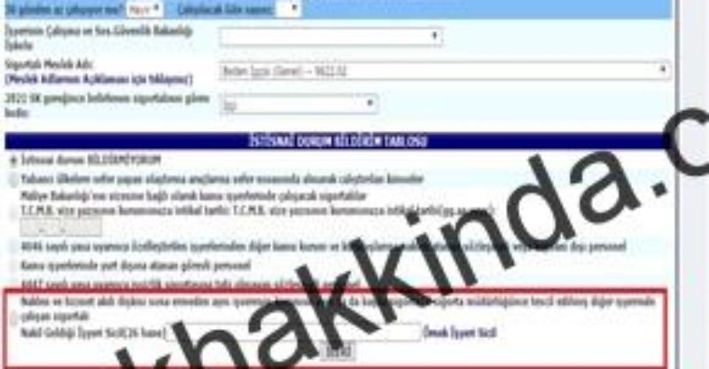 Nakil geldiği iş yeri sicil numarası